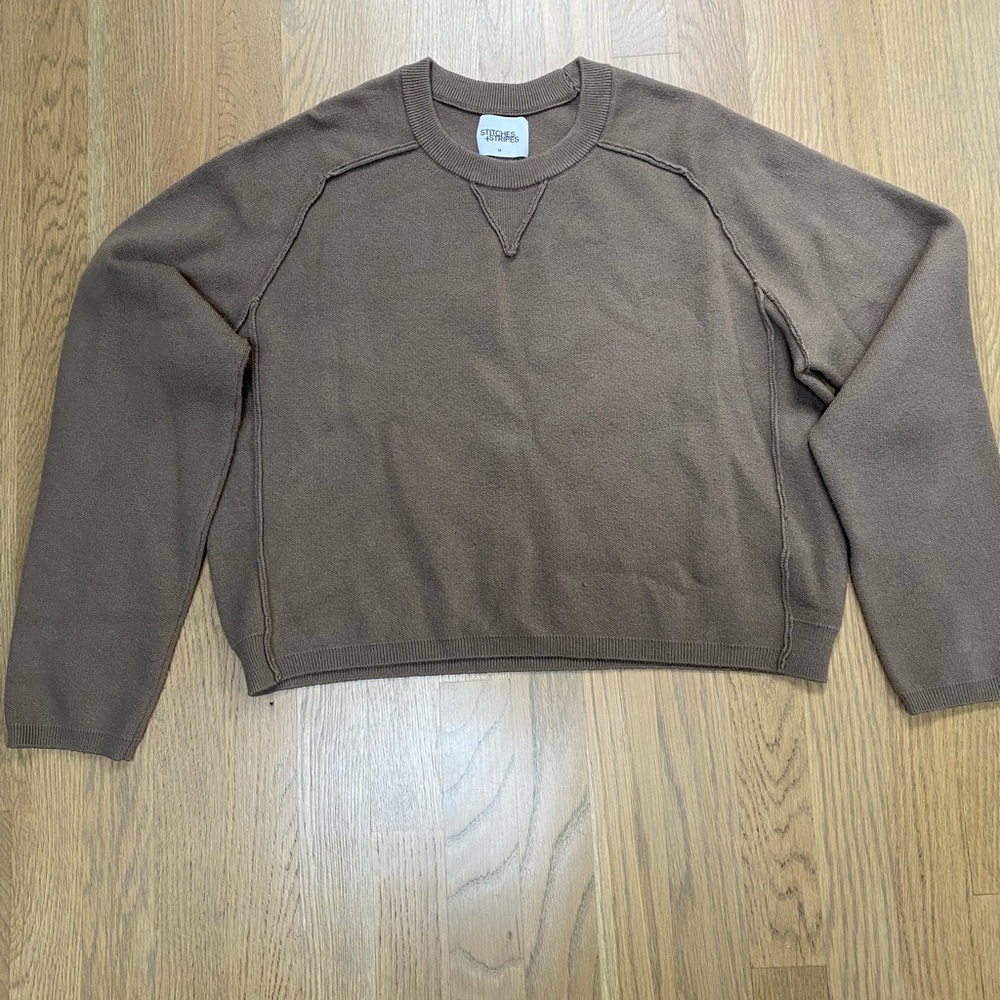 Stitches+Stripes Brown Crew Neck Woman’s Cropped Knit Sweater Size M Boxy